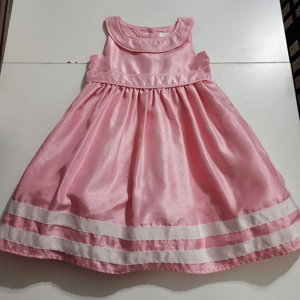 Gymboree Girls Pretty in Pink & White Shiny Formal Ribbed Dress 5t